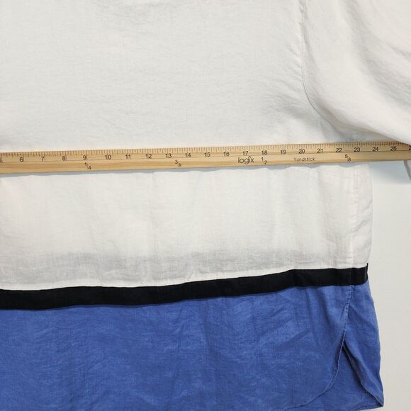 J.Jill Linen Colorblock Tunic Size XL Blue White 3/4 Sleeve Round Neck Coastal - Picture 11 of 16